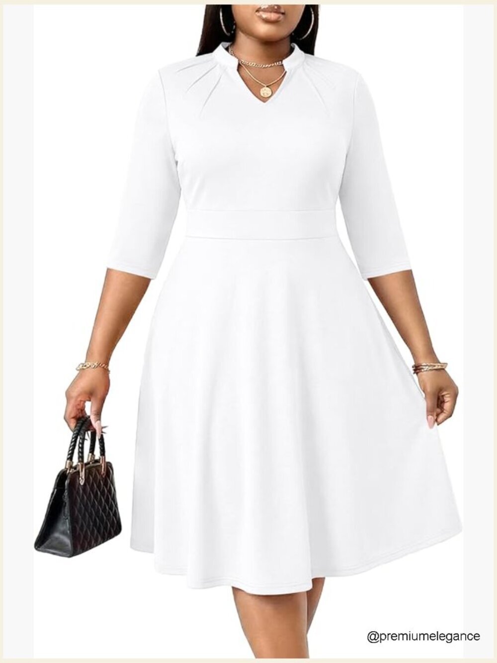 Plus Size Midi Dress 3/4 Sleeve V Neck A-Line with Pockets Casual Cocktail